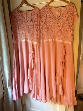Miusol Blush Pink Lace Bodice Ruffle Chiffon Midi Dress Women’s Sizes 2XL & 3XL